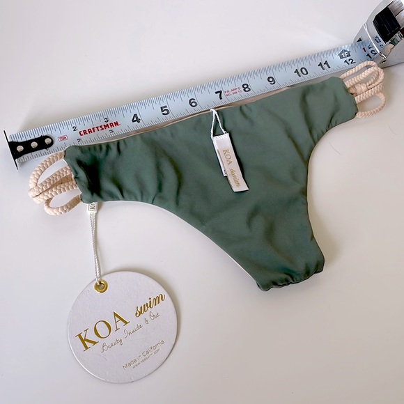 NWT (XS) KOA braid side EXTRA LOW rise sexy tiny bitsy swim bottoms army green - Picture 6 of 10